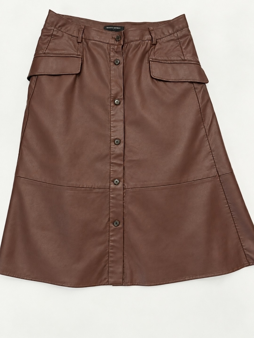Banana Republic Brown Faux Leather A-Line Button-Front Skirt